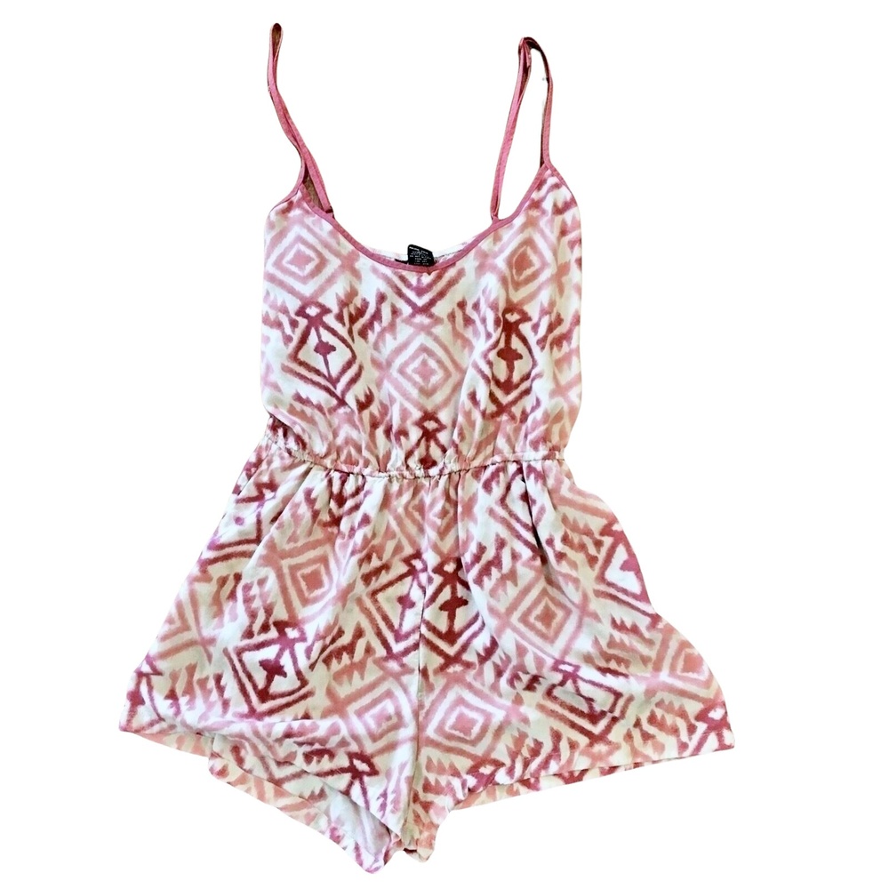 Ultra Flirt Womens Romper Pink White Printed Sleeveless Scoop Neck Juniors M